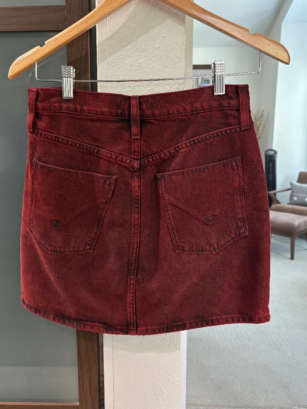 Hudson Viper Mini Denim Skirt - Burgundy Red Size 24 - Picture 5 of 11
